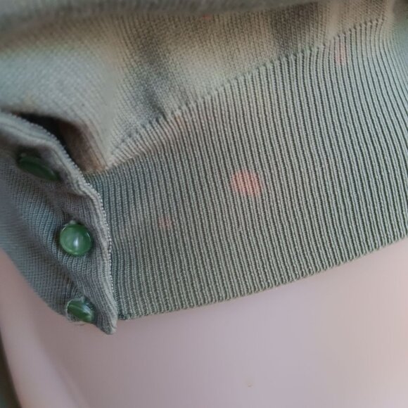 Vintage Women's Large Cardigan Sweater 1960's Avocado Green Distressed Shabby - Picture 3 of 7
